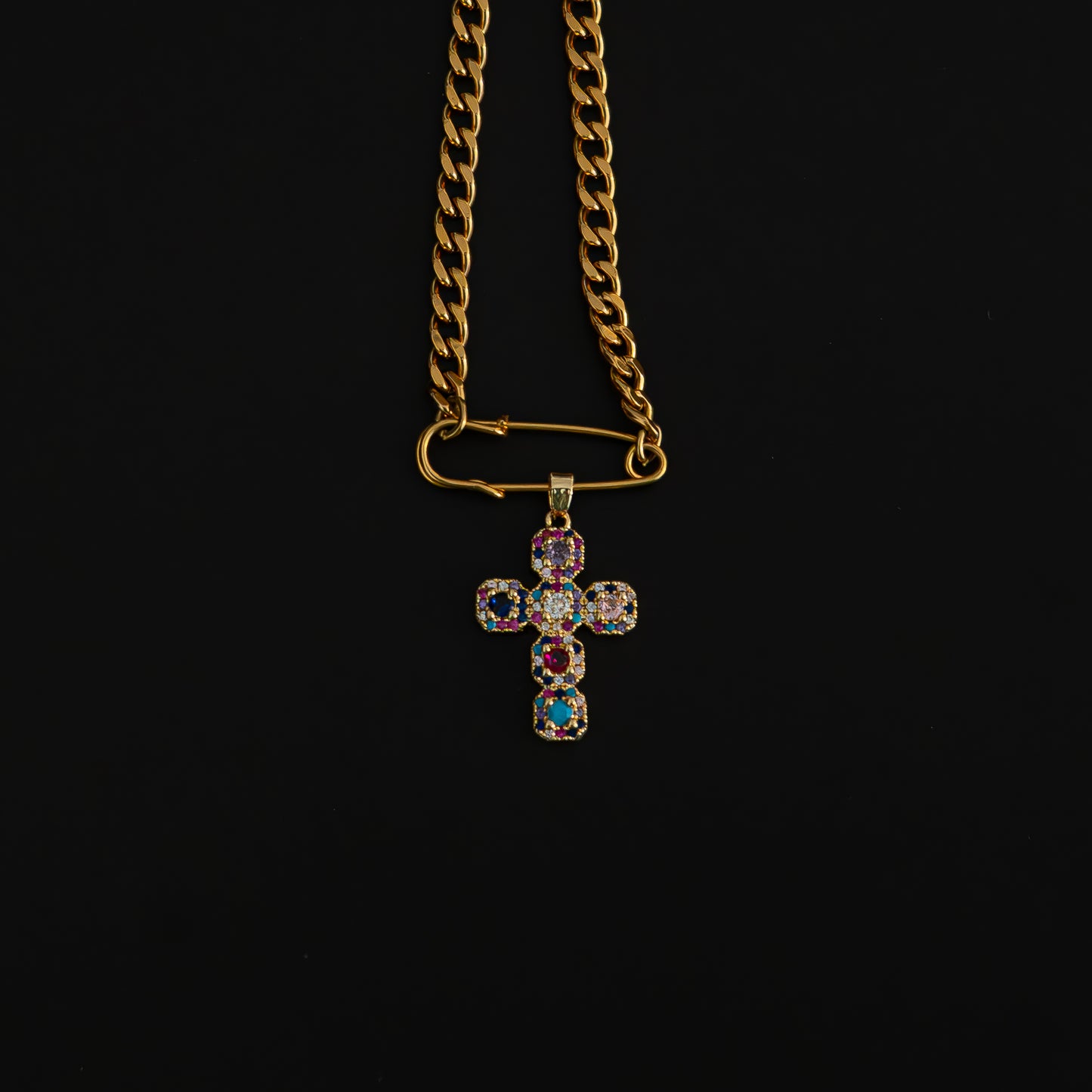 Gold Shiny multicolor cross Necklace