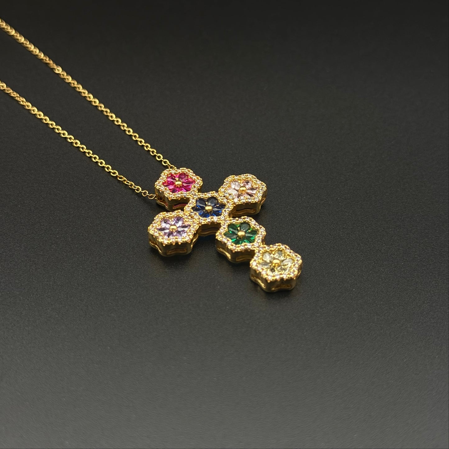 Gold Narciso Multicolor Shiny Cross Necklace