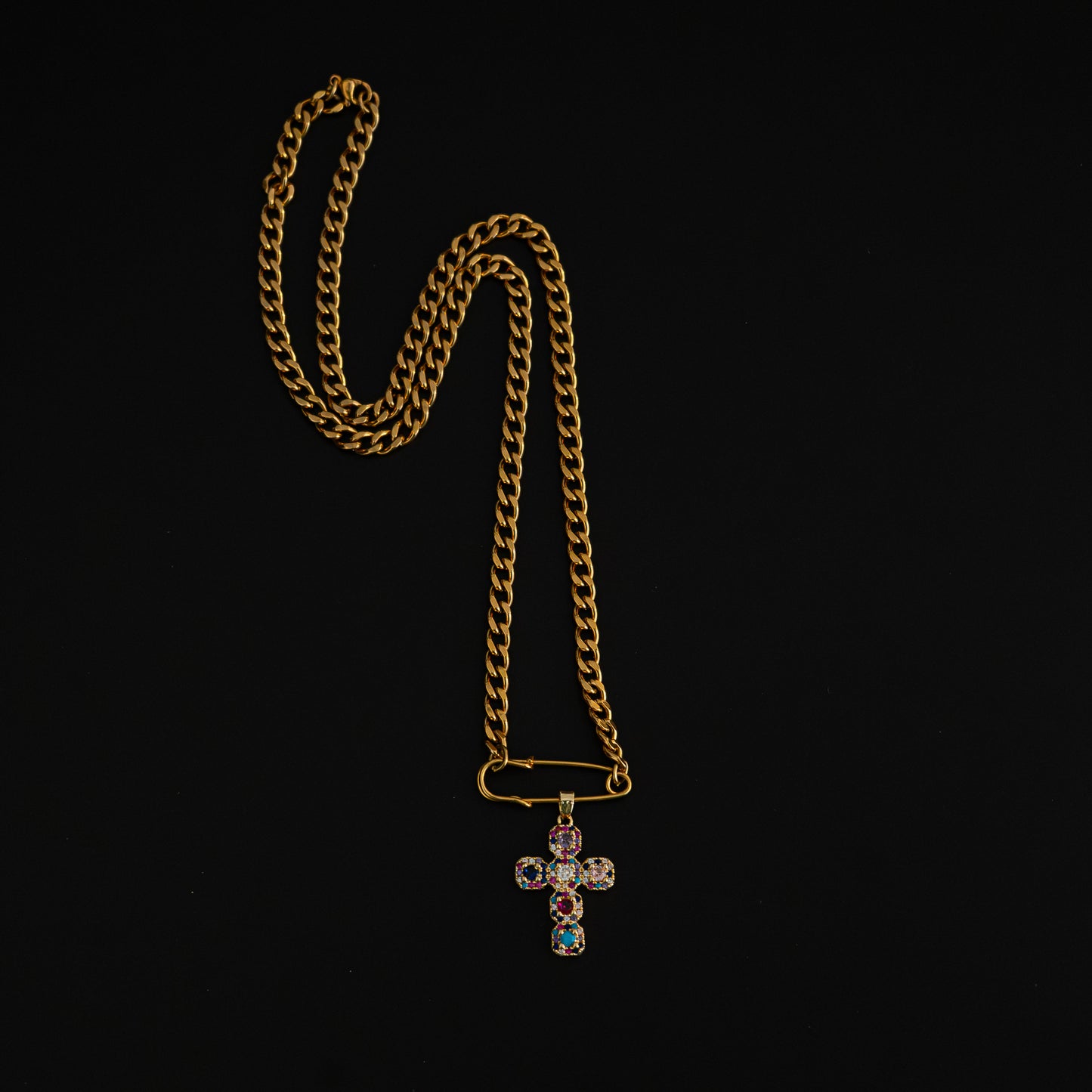 Gold Shiny multicolor cross Necklace
