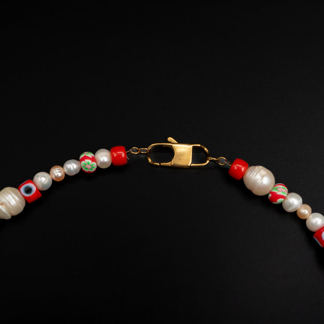 Necklace Red Heart Pearl