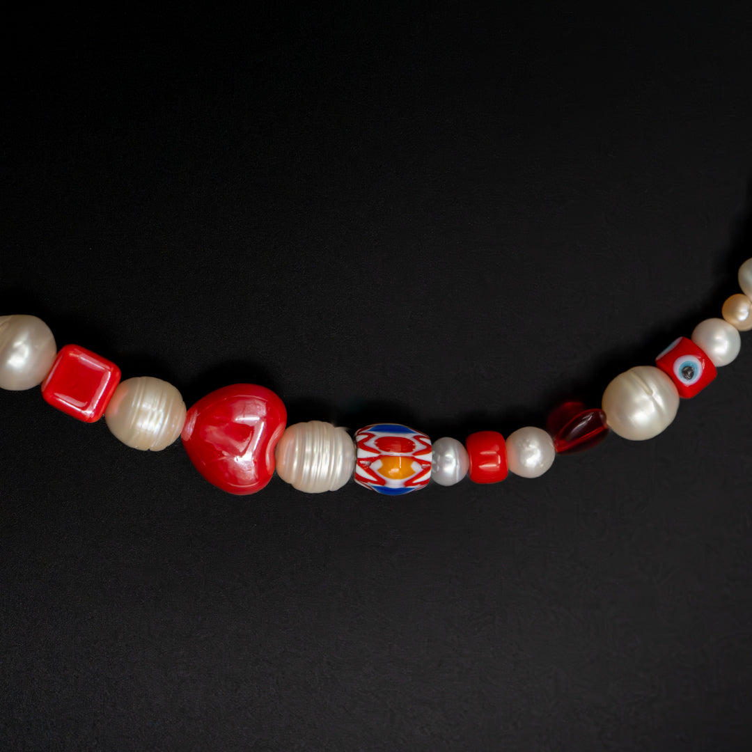 Necklace Red Heart Pearl