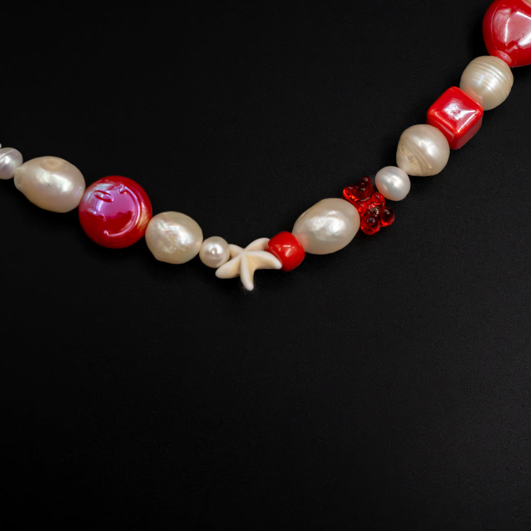 Necklace Red Heart Pearl