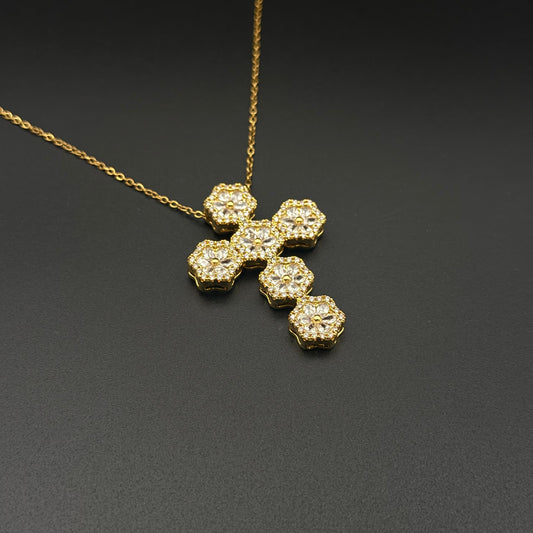 Gold Narciso White Shiny Cross Necklace
